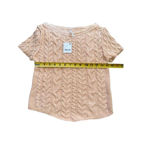 Free People Baby Cable Knit Peach Bohemian Knit Crew Neck Cotton Blend Sz Medium - Picture 5 of 6